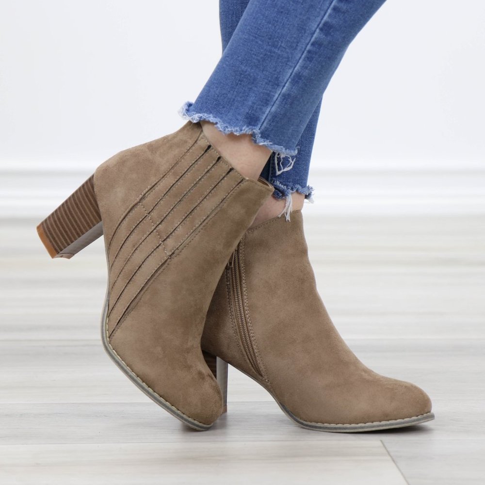 Faux Suede Bock Heel Ankle Bootie - Picture 6 of 13